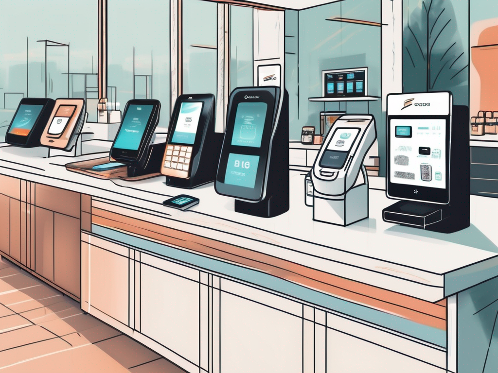 An array of different payment terminals displayed on a stylish countertop