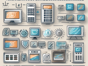 An array of modern bank terminals displaying various payment options